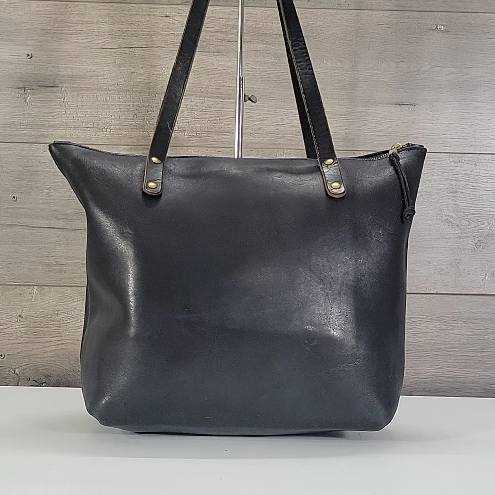 Urban Southern Black Thick Leather Tote Bag - Women's Shoulder Bag